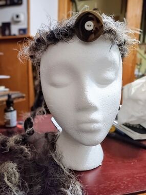 Handmade Black & Gray Yarn Crown with Button Accent